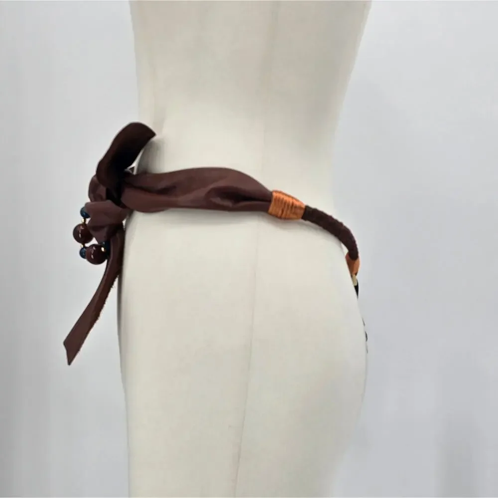 Rhea Vintage‎ 80's Faux Leather & Rope Belt with Beaded Accent